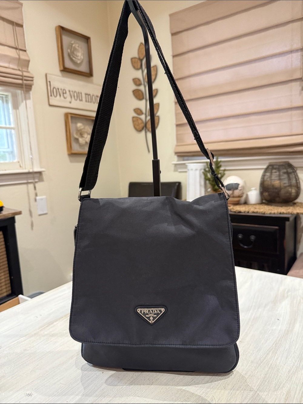 Source Unknown Prada Style Black Nylon Messenger Bag with Adjustable Strap